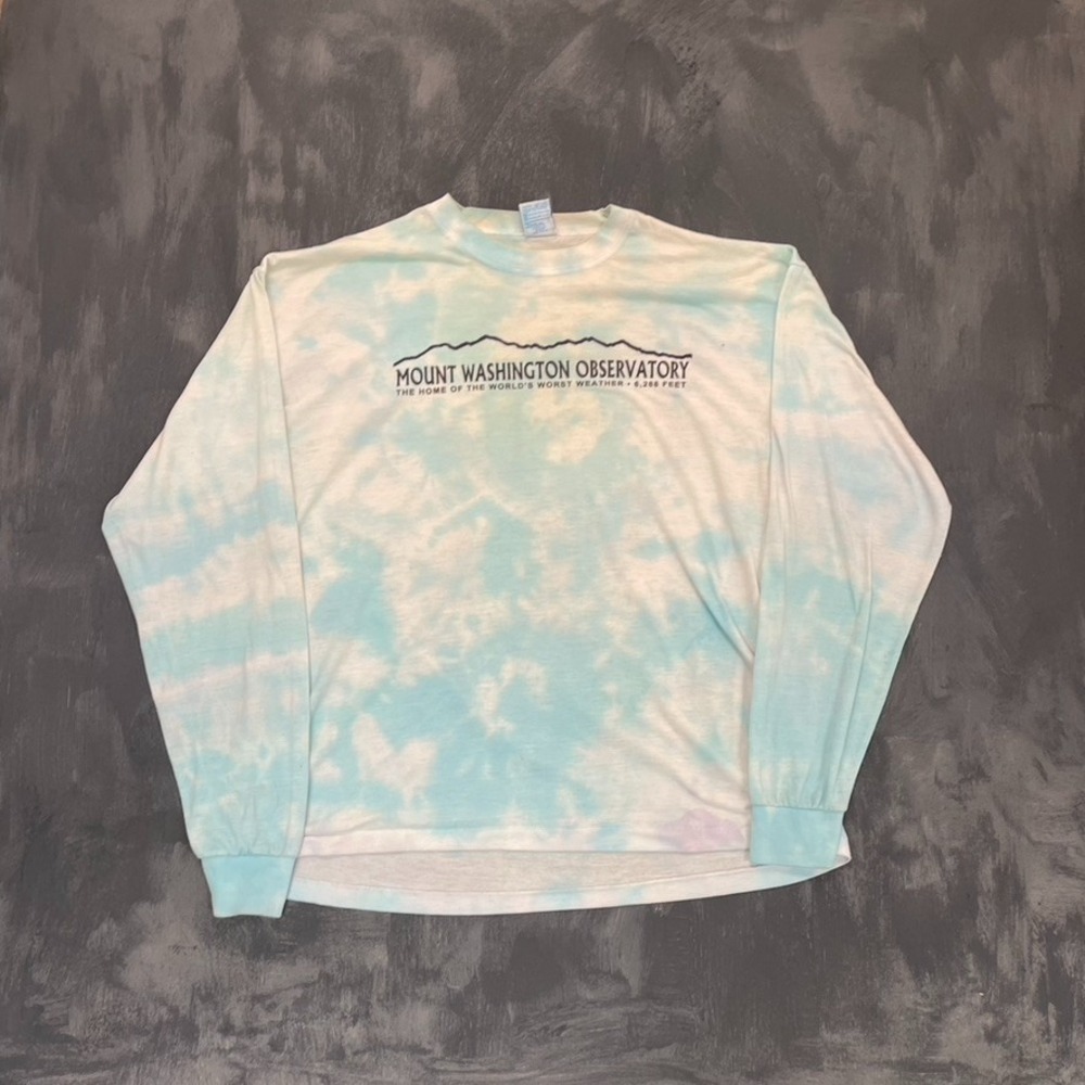 Vintage Tie Dye Mount Washington Observatory Shirt Men XL White 1990s Cal Cru